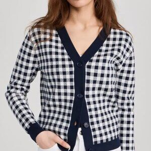 NWT KULE Women's The Liam Cardigan, Navy, Blue, Plaid, S